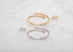 Luxury Nail-Style Sparkle Bangle Set