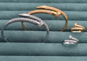 Luxury Nail-Style Sparkle Bangle Set
